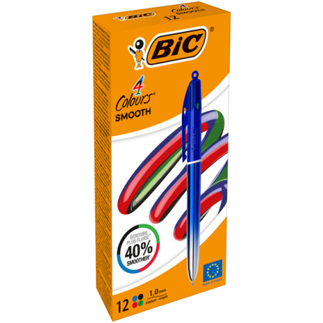 Penna sfera a scatto 4 Colori Smooth - 1.0 mm - fusto blu - Bic - conf. 12 pezzi
