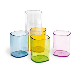 Portapenne a bicchiere - 6,5 x 6,5 x 9,5 cm - trasparente blu - Arda