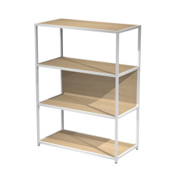 Libreria 4 ripiani Modular - 90 x 44 x 122 cm - struttura metal bianco - rovere
