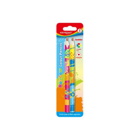 KEYROAD Jumbo - 4 matite colorate - multi colore arcobaleno (pacchetto di 2)