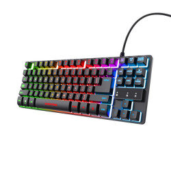 Trust GXT 833 Thado, Tenkeyless (80 - 87%), Cablato, USB, Interruttore a chiave a membrana, Nero, Argento