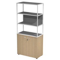 Libreria alta metal + armadio basso Essence - 90 x 46 x 204 cm - Rovere/rovere/antracite/bianca