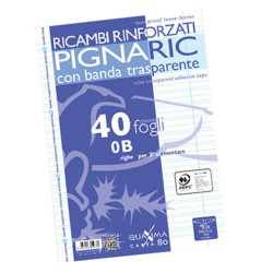 Ricambi forati rinforzati Pignaric - A4 - rigo di 3a - 80gr - Pigna - conf. 40 pezzi