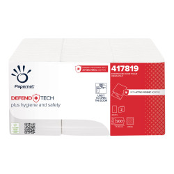 Papernet Defend Tech - Salviettina per maniglia - antibatterico - pura cellulosa - 200 fogli - ripiegati - bianco