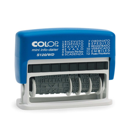 Timbro Mini Info S120/WD Datario + Polinomio - 12 diciture 4 mm - autoinchiostrante - Colop