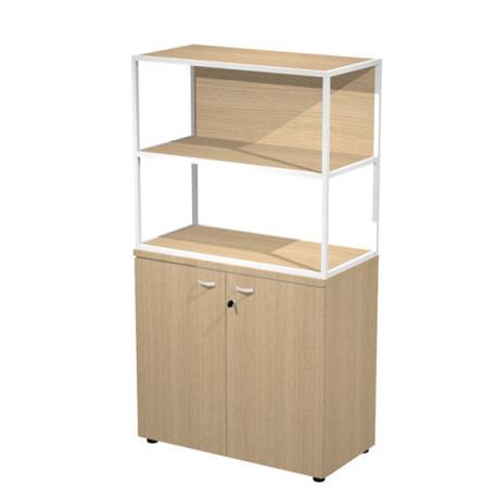 Libreria media metal + armadio basso Essence - 90 x 46 x 165 cm - Rovere/rovere/rovere/bianco