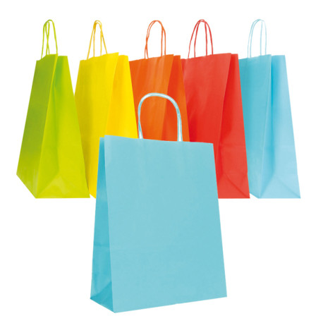 Shopper Twisted - maniglie cordino - 22 x 10 x 29 cm - carta biokraft - colori assortiti primavera/estate - Mainetti Bags - con