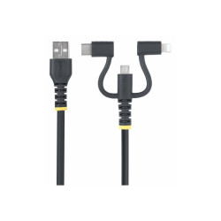 StarTech.com 3.3ft USB Multi Charging Cable, Lightning/Micro-USB/Type-C - Kit cavo USB - 3 A - 1 m - passivo, resistente - nero