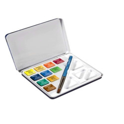 Acquerelli Aquafine - colori assortiti - Daler Rowney - scatola metallo 10 acquerelli + pennello + tavolozza