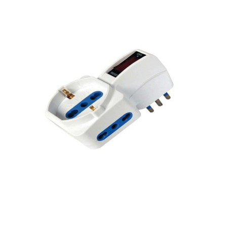 Adattatore con spina 10A verticale - 2 prese bipasso 10/16A + 1 presa Schuko - MKC