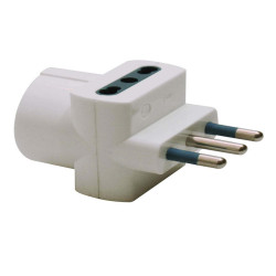 Adattatore triplo con spina 2P+T 16A - 2 prese bipasso 10/16A + 1 Schuko - MKC