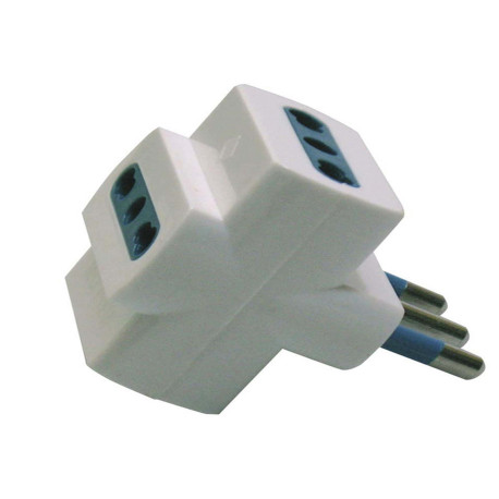 Adattatore triplo con spina 2P+T 16A - 3 prese bipasso 10/16A - MKC