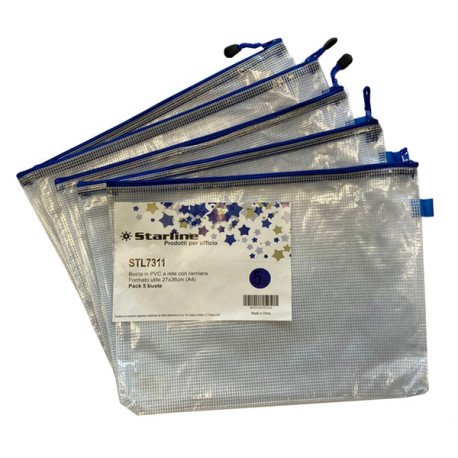 Busta a rete con cerniera blu- PVC - 27 x 36 cm - trasparente - Starline