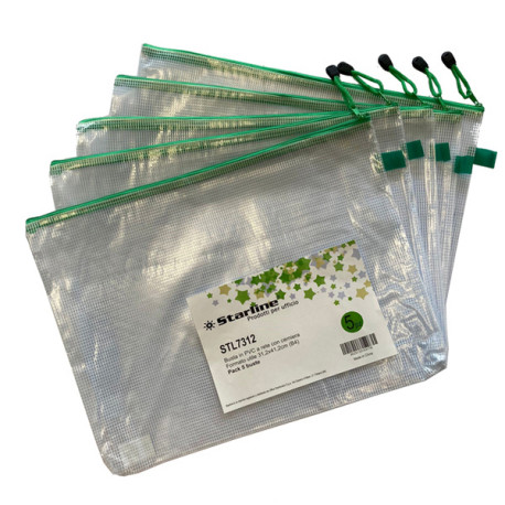 Busta a rete con cerniera verde - PVC - 31,2 x 41,2 cm - trasparente - Starline