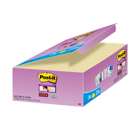 Blocco foglietti Post-it Super Sticky - 622-SSCY-VP24-EU - 47,6 x 47,6 mm - giallo Canary - 90 fogli - Post-it - conf. 24 blocc