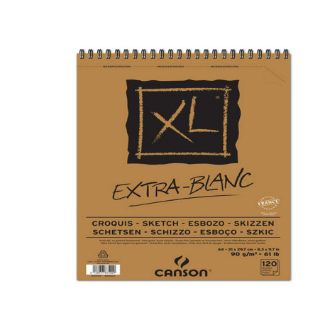 Album spiralato lato corto XL - A4 - 90 gr - 120 fogli - extra white - Canson