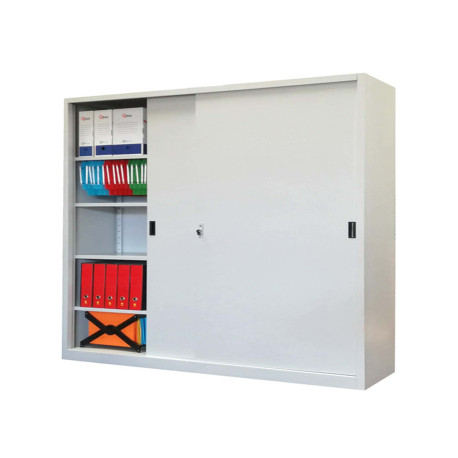 Armadio alto in metallo ad ante scorrevoli - 2 vani e 8 piani regolabili - 180x45x200 cm - grigio - Bertesi
