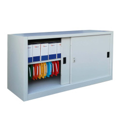 Armadio basso in metallo ad ante scorrevoli - 1 vano e 1 ripiano regolabile - 120x45x90 cm - grigio - Bertesi