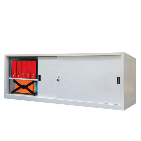 Armadio basso in metallo ad ante scorrevoli - 2 vani e 2 ripiani regolabili - 180x45x90 cm - grigio - Bertesi