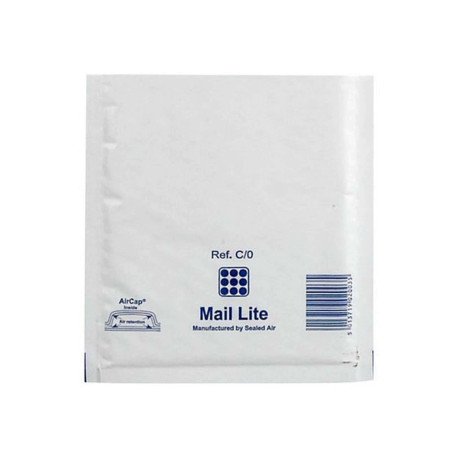 Mail Lite C/0 - Busta postale - 150 x 210 mm - rettangolare - estremità aperta - autoadesiva - pluriball - bianco - pacco da 10