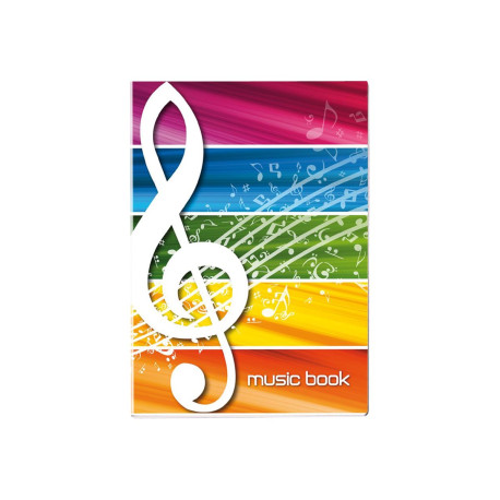 Blasetti - Libro per musica - graffettato - A4 - verticale - 16 fogli - staff - blu, arancione, verde, giallo, rosa - cartone