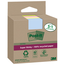Blocco foglietti Post-it SuperSticky Green - 654R-SSCOL3+1 - 76 x 76 mm -  carta riciclata - colori pastello assortiti - 70 fog