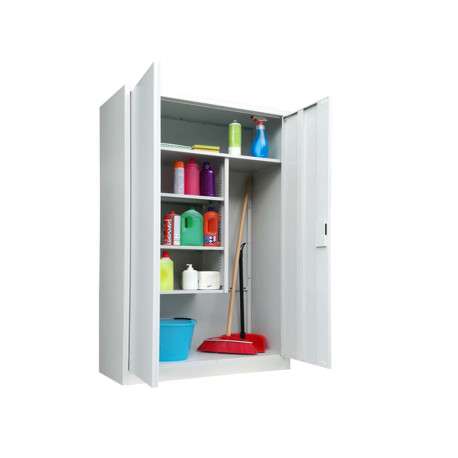 Armadio porta scope in metallo ad 2 ante battenti - 4 ripiani fissi - 90x41x181,5 cm - grigio - Bertesi