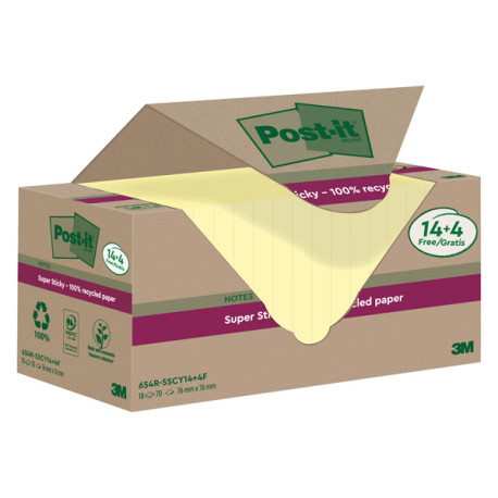Blocco foglietti Post-it SuperSticky Green - 654R-SSCY14+4 - 76 x 76 mm - carta riciclata - giallo Canary - 70 fogli - Post-it 