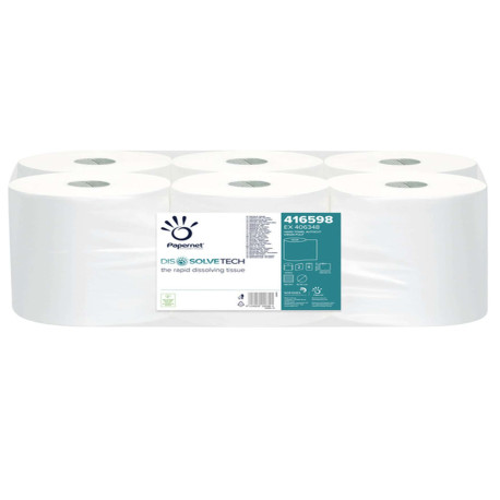 Asciugamani in rotolo Autocut Dissolve Tech - 198 mm x 140 mt - diametro 18,5 cm - 2 veli - 20 gr - goffratura micro - bianco -