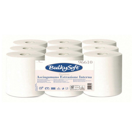 Asciugamani in rotolo Premium - Mini - 215 mm x 60 mt - diametro 13 cm - 2 veli - 19 gr - 200 strappi - goffratura micro - bian