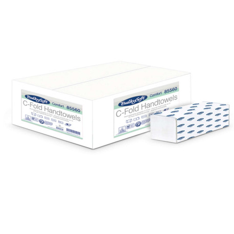 Asciugamani piegati a C Comfort - 2 veli - goffratura micro - 18 gr - 23 x 31 cm - bianco - BulkySoft - conf. 153 pezzi