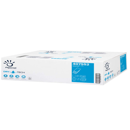Asciugamani piegati a W Dry Tech - 2 veli - 18 gr - goffratura a onda - 20,3 x 32 cm - bianco - Papernet - conf. 100 pezzi