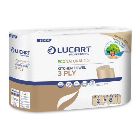 Asciugatutto EcoNatural 2.3 Plastic Free - 200 strappi - Lucart - pacco 2 rotoli