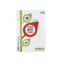 RAMBLOC Protect - Pagine sfuse - A4 - 100 fogli / 200 pagine - bianco - Rigo 1 - 4 fori
