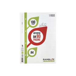 RAMBLOC Protect - Pagine sfuse - A4 - 80 fogli / 160 pagine - bianco - Rigo 1 - 4 fori