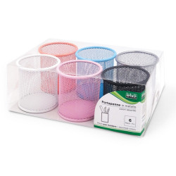 Bicchieri portapenne - rete metallica colorata - 8,5 x 10 cm - Lebez - conf. 6 pezzi