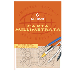 Blocco carta opaca millimetrata - A3 - 10 fogli - 80gr - Canson