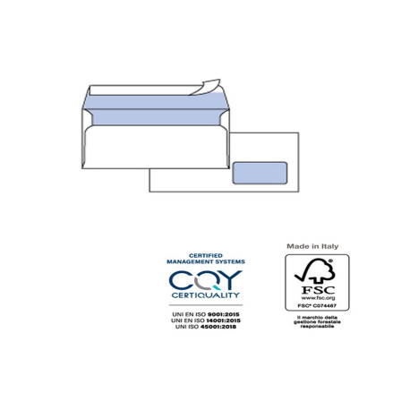 Busta SILVER90 STRIP FSC - bianca - internografata - con finestra - 110 x 230 mm - 90 gr - Pigna Envelopes - conf. 25 pezzi
