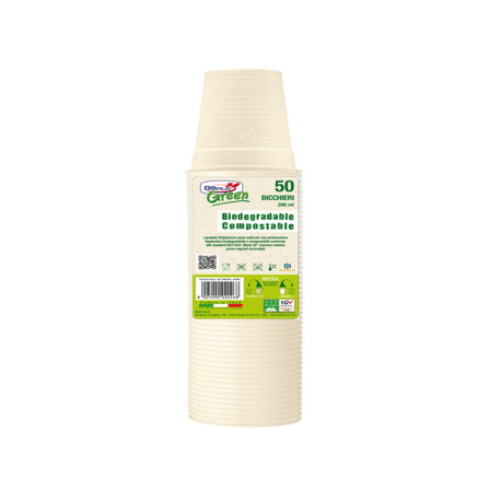 Bicchieri biodegradabili - Mater-Bi - 200 ml - avorio - Dopla - conf. 50 pezzi