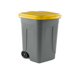 Bidone mobile - con chiusura a clip - 49x54x85 cm - 100 L - grigio/giallo - Mobil Plastic