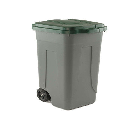 Bidone mobile - con chiusura a clip - 49x54x85 cm - 100 L - grigio/verde - Mobil Plastic