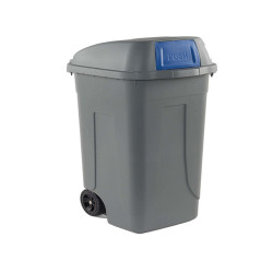 Bidone mobile Push - con coperchio - 49x54x95 cm - 100 L - grigio/blu - Mobil Plastic