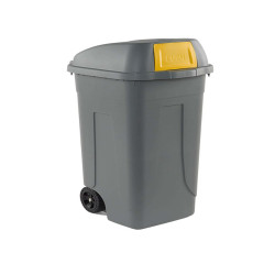 Bidone mobile Push - con coperchio - 49x54x95 cm - 100 L - grigio/giallo - Mobil Plastic
