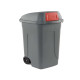 Bidone mobile Push - con coperchio - 49x54x95 cm - 100 L - grigio/rosso - Mobil Plastic
