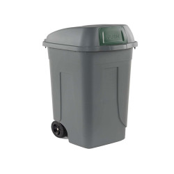 Bidone mobile Push - con coperchio - 49x54x95 cm - 100 L - grigio/verde - Mobil Plastic
