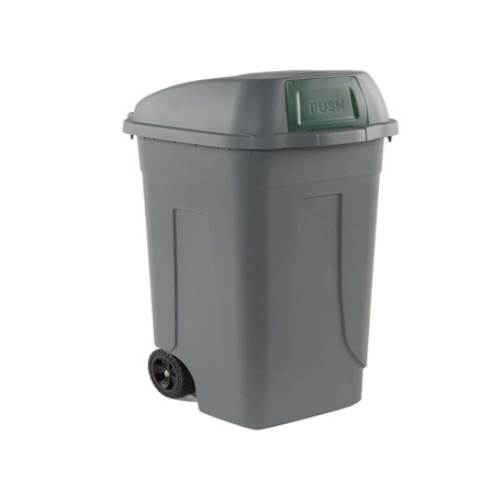 Bidone mobile Push - con coperchio - 49x54x95 cm - 100 L - grigio/verde - Mobil Plastic