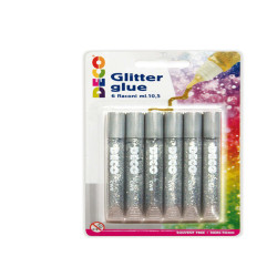 Blister colla glitter - 10,5 ml - argento - Deco - conf. 6 pezzi