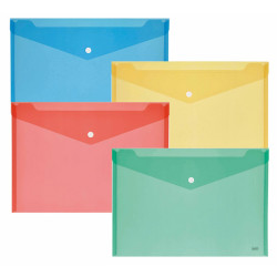 Busta con bottone - 33,5 x 23,5 cm - PP - colori assortiti - Lebez - conf. 5 pezzi