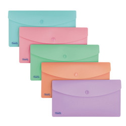 Busta con bottone Pastel - 9,9 x 21 cm - PP - colori assortiti - Favorit - conf. 5 pezzi