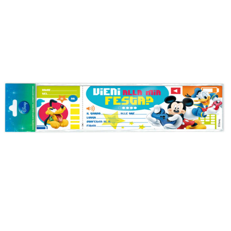 Blocchetto invito alla festa Mickey Disney - 24,8 x 7,5 cm - Rex Sadoch - conf. 10 inviti